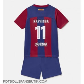 Barcelona Raphinha Belloli #11 Replika Hemmatröja Barn 2023-24 Kortärmad (+ Korta byxor)